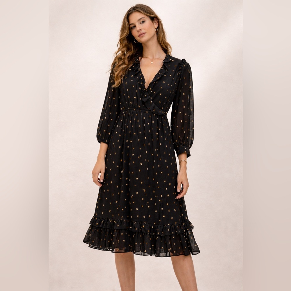 Aqua Black Midi Dress with Gold Accents